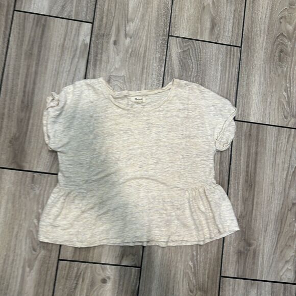 Madewell Women's Peplum Top Medium Boho Boxy Preppy Linen Breathable Lightweight - Picture 1 of 8